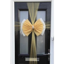 PremiumPort Gold Beyaz Kapı Tülü ve Kapı Süsü Aksesuar Seti, Şık ve Şeffaf Görüntü Sağlar