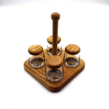 PremiumPort 4'lü Sofra Baharatlık Takımı, Ceviz Tablalı, Şık ve Kullanışlı Set