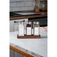 PremiumPort 3'lü Gümüş Baharatlık Seti Ahşap Stantlı Modern ve Şık Tasarım