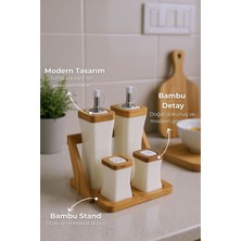 PremiumPort Bambu Şık Standlı Yağlık, Sirkelik, Tuzluk ve Biberlik Seti