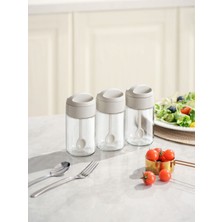 PremiumPort Pracich Kaşıklı Büyük Boy 13,5 cm 3'lü Cam Baharatlık Seti