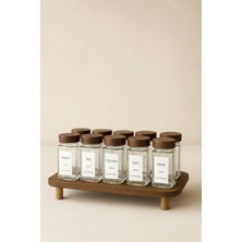 PremiumPort 12LI Cam Baharatlık Seti, Kare Akasya Kapaklı, Stand Hediyeli, Şık ve Pratik