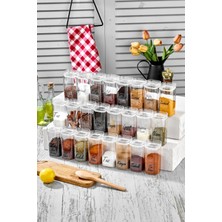 PremiumPort Şeffaf 24'lü 300 ml Akrilik Saklama Kabı ve Baharatlık Seti