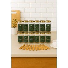 PremiumPort 12’li Gold Baharatlık Takımı ve Ahşap Kaşık Seti + Folyo Etiket Hediye