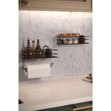 PremiumPort Siyah Yapışkanlı Baharatlık 2'li Metal ve Kağıt Havluluk Mutfak Rafı