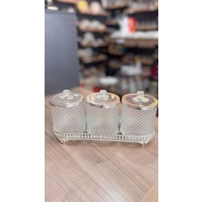 PremiumPort Şeffaf Kristal Camlı 3'lü Baharatlık Seti, Şık ve Zarif Tasarım