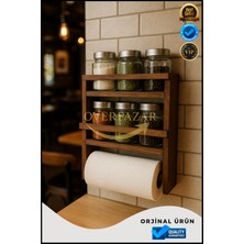 PremiumPort Ahşap Duvar Baharatlık ve Havluluk Raflı Mutfak Organizeri