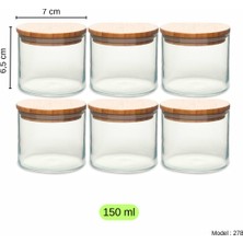 PremiumPort Bambu Kapaklı Geniş Cam Baharatlık Seti, 6'lı, 150ML, Şık ve Kullanışlı Tasarım