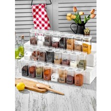 PremiumPort 24'lü Akrilik Saklama Kabı Seti ve Etiketli Baharatlık Hediği