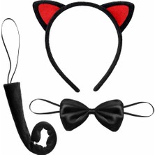 İlkyaz Fashion Kırmızı Kulaklı Kedi Kostüm Seti – Taç, Papyon, Kuyruk ILKYZ-KRGRS34