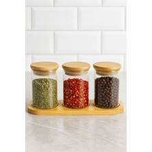 PremiumPort Cam Baharatlık Seti, Bambu Kapaklı, Altlıklı, 7x5,5 Cm, Şık ve Pratik