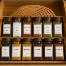 PremiumPort 12'li Akasya Kapaklı Cam Baharatlık Seti, Etiket Hediyeli, Şık ve Pratik Kullanım