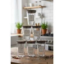 PremiumPort Şeffaf Cam Saklama Kabı Baharatlık Seti 6'lı, Vakum Kapaklı, 400 ml