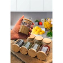 PremiumPort 8'li Bambu Kapaklı Mini Cam Kavanoz Seti, 6x9 Cm, Şık ve Pratik Kullanım