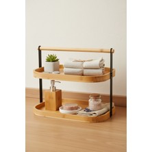 PremiumPort Iki Katlı Bambu Sunum ve Organizer, Çok Amaçlı Doğal Ahşap Tasarım