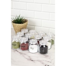 PremiumPort 12'li Şeffaf Kapaklı Baharatlık Seti, 300 ml Kavanozlar, Etiketli Saklama