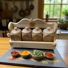 PremiumPort El Yapımı 4’lü Gürgen Baharatlık Seti, Rustik Tarz, Şık ve Doğal Tasarım