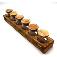 PremiumPort Ahşap Baharatlık Seti, 6'lı, Zeytin Ağacı, Şık ve Şeffaf Tasarım