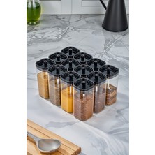 PremiumPort Şeffaf Kristal Baharatlık Seti, 12 Parça, 300ML Hacim, Pratik ve Şık Tasarım