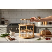 PremiumPort 360° Dönüşümlü Bambudan Baharatlık Seti 12'li + Baharat Kaşığı Hediye