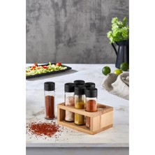 PremiumPort Şık Ahşap Baharatlık Seti, 6 Parça, Pratik ve Elegant Tasarım