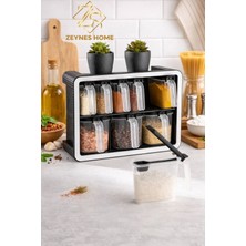 PremiumPort 9'lu Standlı Baharatlık Seti, Kapaklı ve Kaşıklı Saklama Kabı