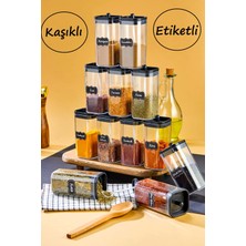 PremiumPort 12'li Kendinden Kaşıklı Akrilik Baharatlık Seti, 300 Ml, Şık ve Pratik