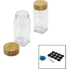 PremiumPort 12'li Kare Cam Baharatlık Takımı, Bambu Kapaklı Tuzluklar