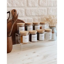 PremiumPort Şeffaf Baharatlık Seti, Ahşap Kapaklı Cam Kavanozlar ve Etiketler