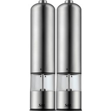 PremiumPort Elektrikli Tuz ve Karabiber Değirmeni Seti 2'li, Paslanmaz Çelik, Seramik Öğütüm