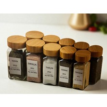 PremiumPort 12'li Cam Baharat Kavanozları Seti – Bambulu Kapaklar, Şık ve Doğal Tasarım