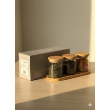 PremiumPort Bambu Kapaklı Cam Baharatlık Seti 3’lü, Şık ve Kullanışlı Mutfak Aksesuarı