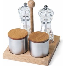 PremiumPort Dörtlü Baharat Değirmeni Seti, Tuz ve Biber Öğütücü Takımı