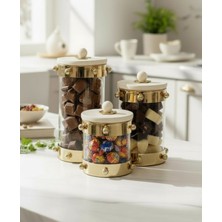 PremiumPort Şık 3'lü Mermer Kapaklı Cam Kavanoz Seti, Dekoratif ve Pratik Tasarım