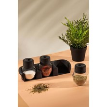 PremiumPort 3'lü Plastik Baharatlık Takımı, Standlı Tuzluk ve Baharatlık Seti