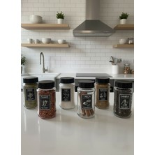 PremiumPort Şeffaf Cam Baharatlık Seti, 6'lı, Etiketli, Pratik ve Şık Kavanozlar