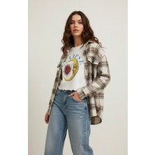 AS Anita Store Kadın Beyaz Eclipse Güneş ve Ay Baskılı Marul Kenar Crop T-Shirt - Pamuklu Esnek Örme Bluz