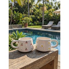 Nivra Grup Papatya ve Kiraz Desenli Kabartmalı El Yapımı Seramik Çay& Kahve  Kupa Bardak