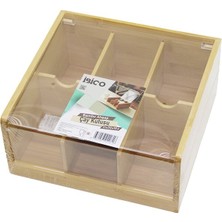 Ankaverse Ahşap Bambu 6 Bölmeli Poşet Çay Kutusu Mika Plastik Kapak 21X20X10CM (5286)