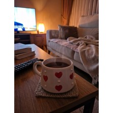 Nivra Grup Kalp Desenli El Yapımı Seramik Kupa Bardak