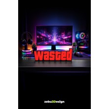 PremiumPort Kırmızı Wasted Yazı Figürü Masa Dekoru, 20 Cm, Gaming ve Oyuncu Odası Aksesuarı