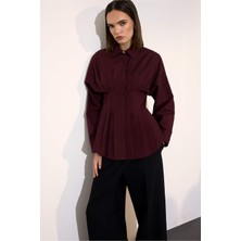 DeFacto %100 Pamuk Fitted Poplin Gömlek Bordo-BR34 Klasik Düz Desenli Modern Stil G8610AX26SP