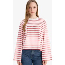 DeFacto %100 Pamuk Regular Fit Bisiklet Yaka Çizgili Tunik G0378AX26SP