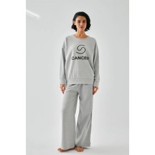 İlkyaz Fashion Kadın Gri Yengeç Burcu Oversize 2 Iplik Eşofman Ev Giyim Takımı