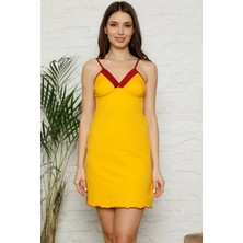 İlkyaz Fashion Ip Askılı Penye Gecelik Sarı