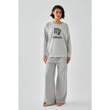 İlkyaz Fashion Kadın Gri Başak Burcu Oversize 2 Iplik Eşofman Ev Giyim Takımı