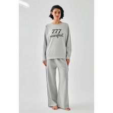 İlkyaz Fashion Kadın Gri Manifest Oversize 2 Iplik Eşofman Ev Giyim Takımı