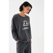 İlkyaz Fashion Kadın Füme Terazi Burcu Oversize 2 Iplik Eşofman Ev Giyim Takımı