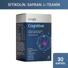Longify Cognitive Sitikolin, Fosfatidilserin, Safran, Ginkgo Biloba, L-Teanin, B2, B6 ve B12 Takviye Edici Gıda 30 Kapsül