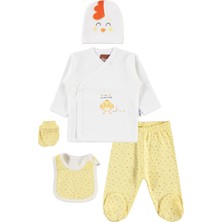 Mini Damla Albimini Civciv Desenli 5'li Zıbın Takımları - Ekru 0-1 Ay